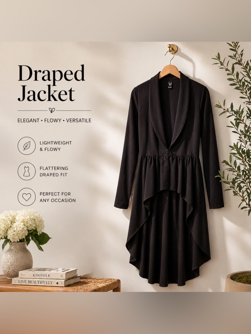 Windsor Black Draped Shawl Collar Jacket